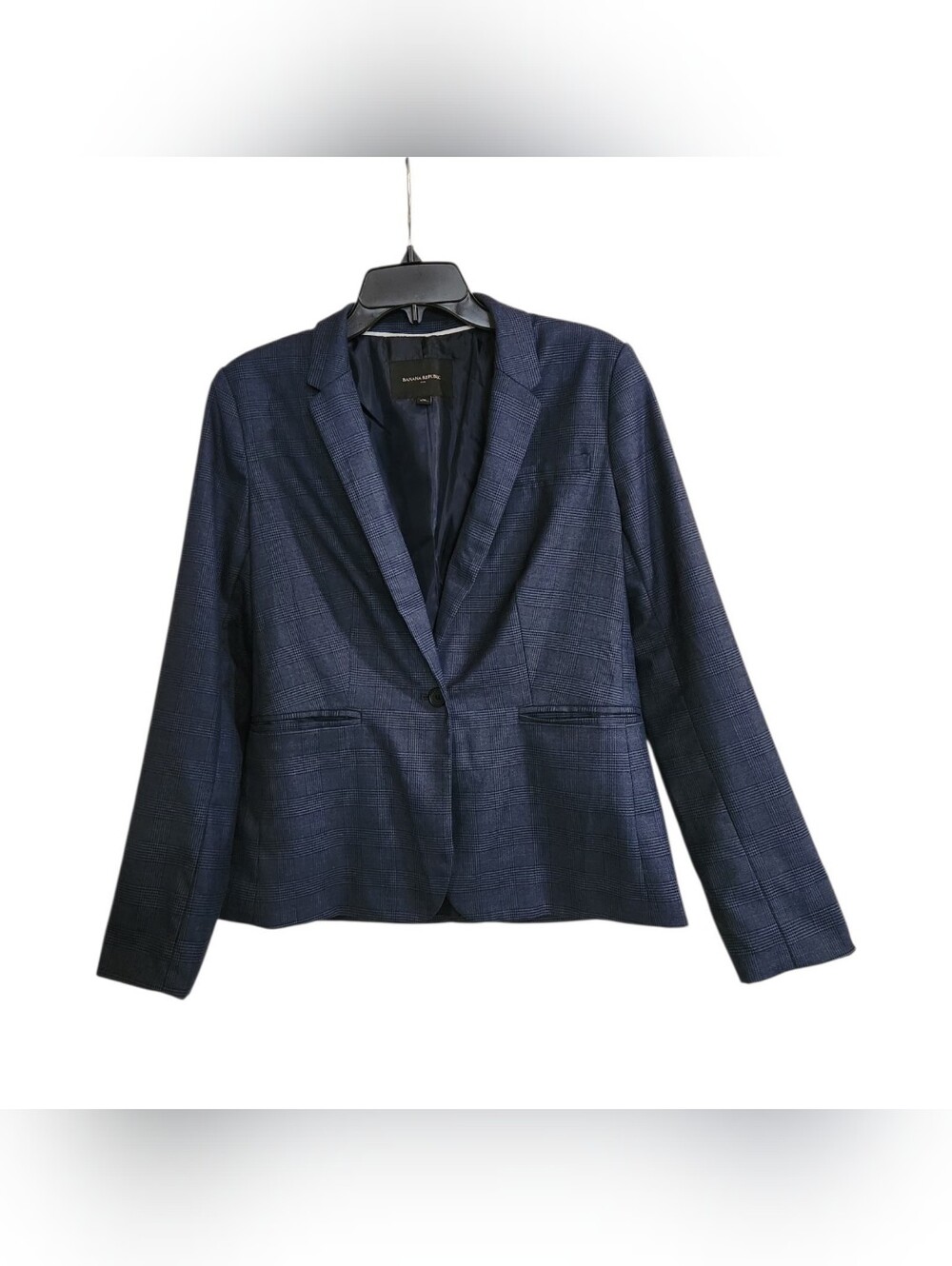 Banana Republic Womens Size 10 Blazer Jacket Navy Blue Plaid Single Button Lined